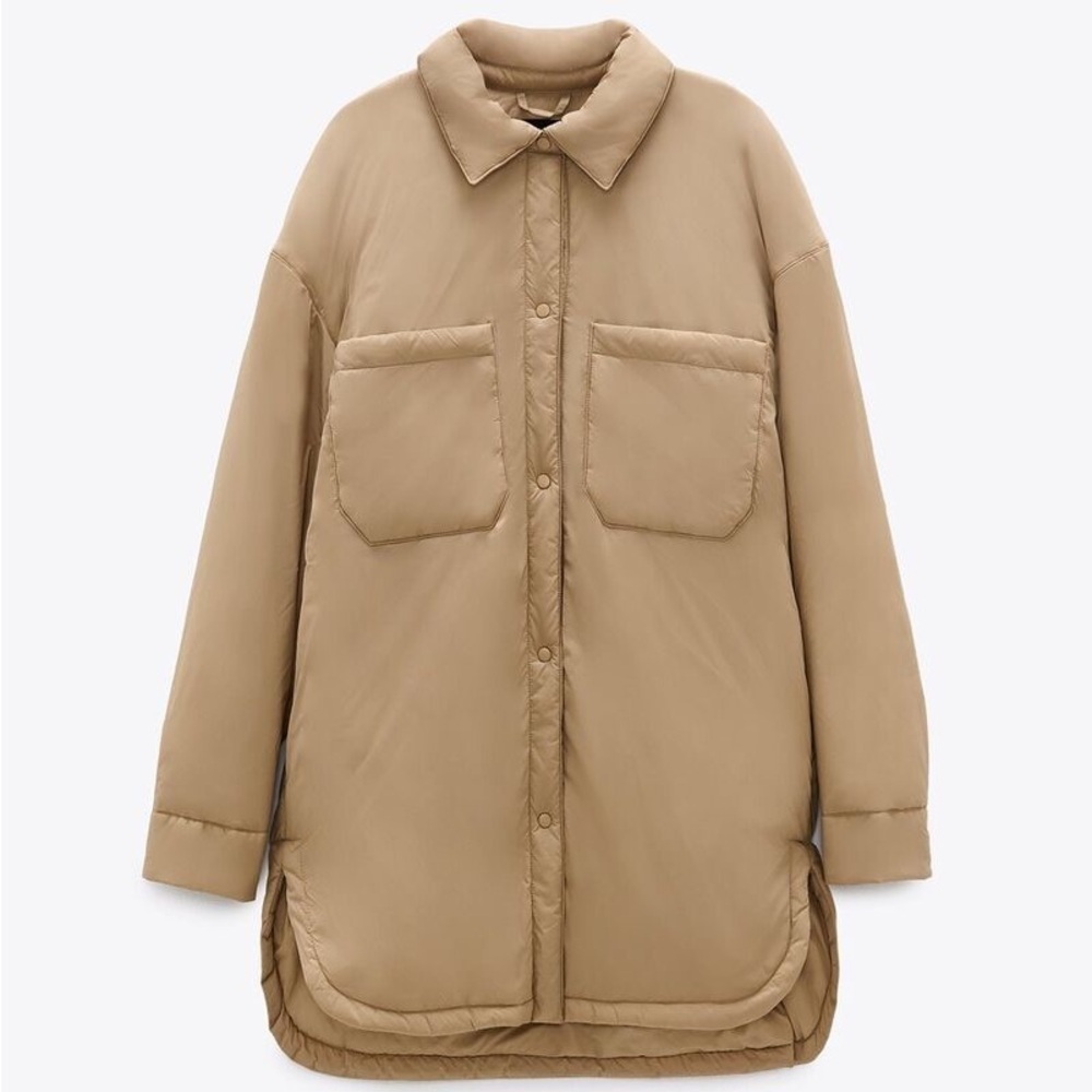 Zara quilted water repellent oversized jacket Overshirt Beige Sz XS 4341/739 - Picture 13 of 16